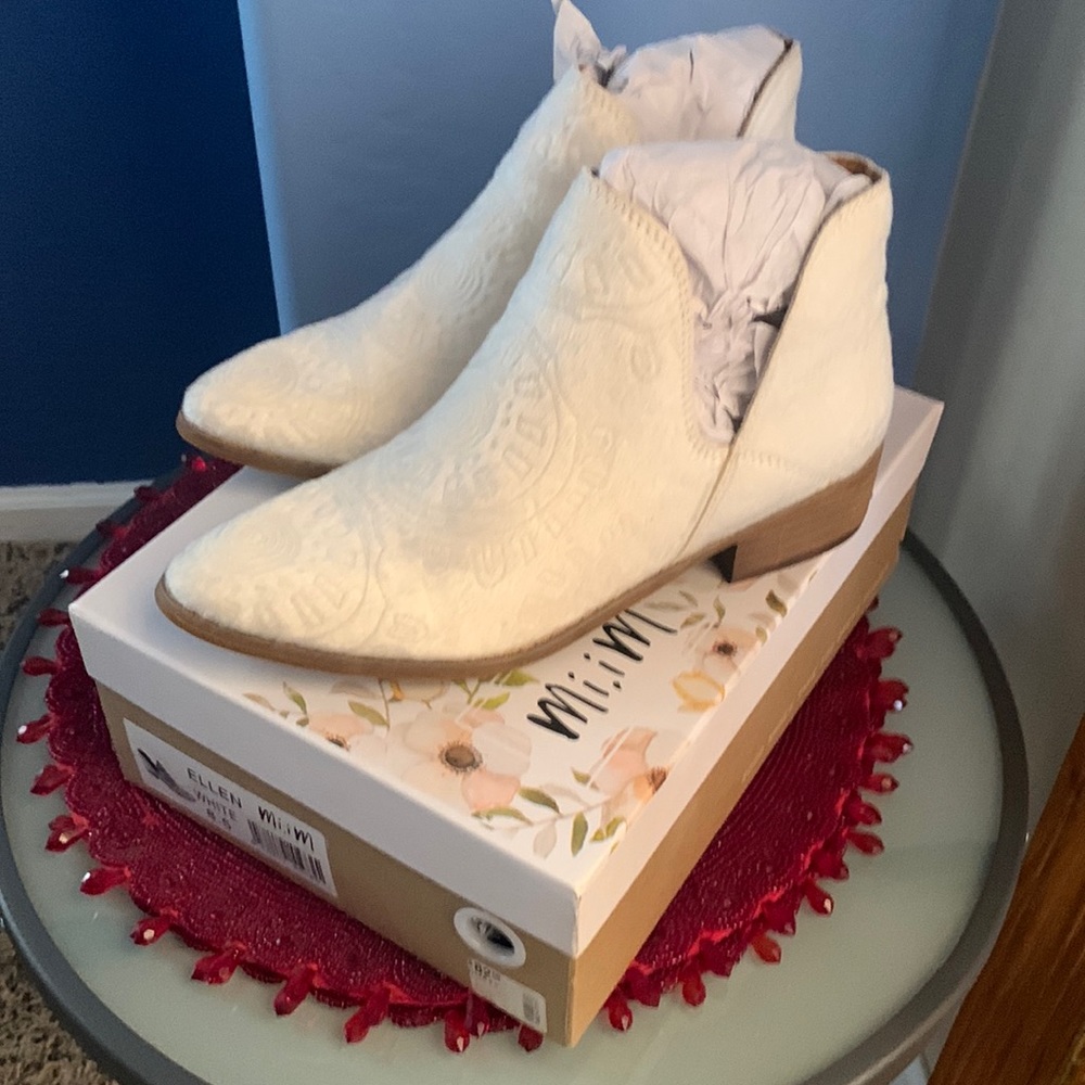 Womens white faux calf hide ankle boots